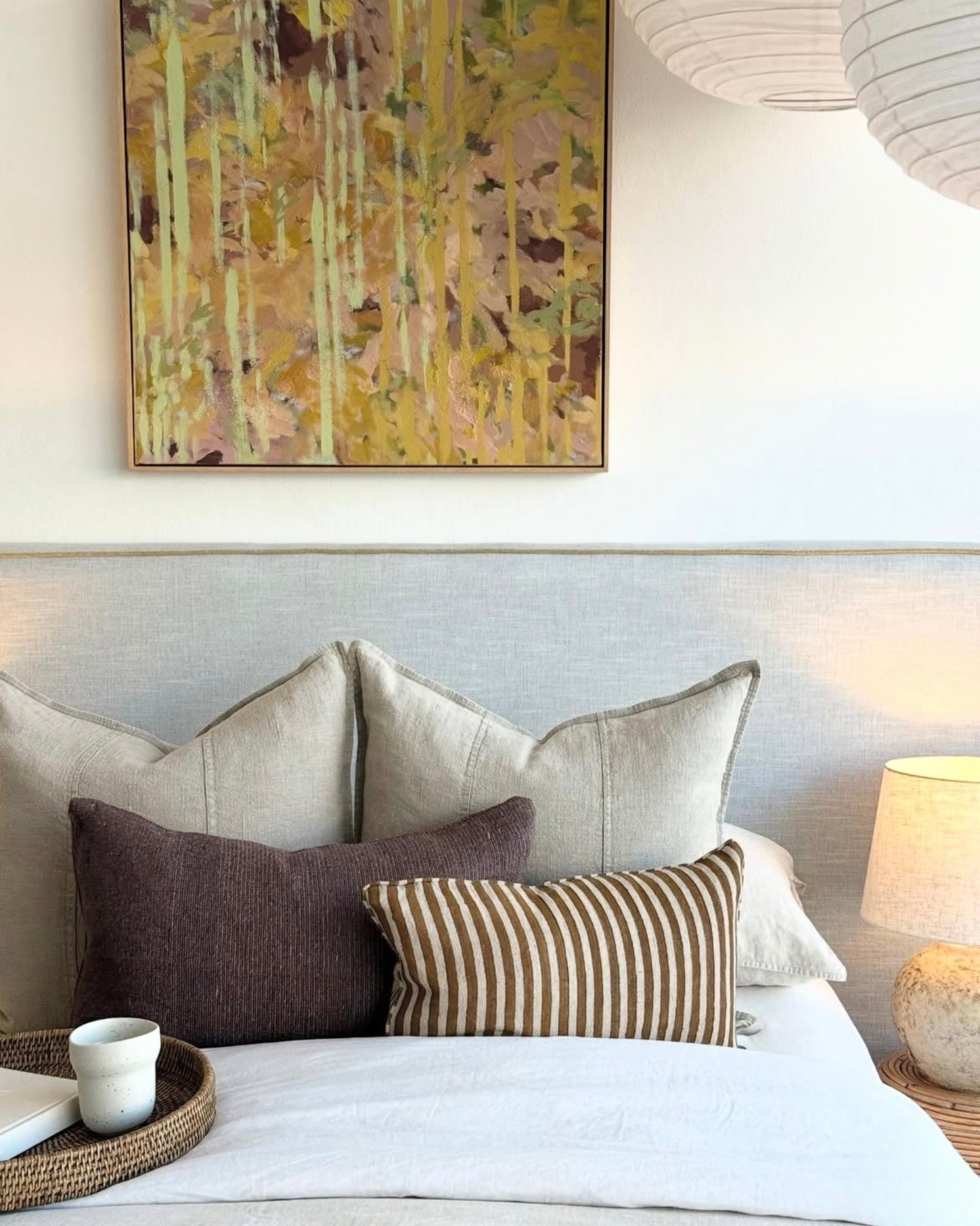 Teenager's bedroom which has been updated to suit. Large custom bedhead with stylised cushions. The perfect teen retreat.