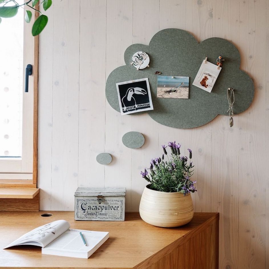 Get organised in your home by installing these light weight colourful pinboards, This image features a thought bubble shape - got a thought pin it up!