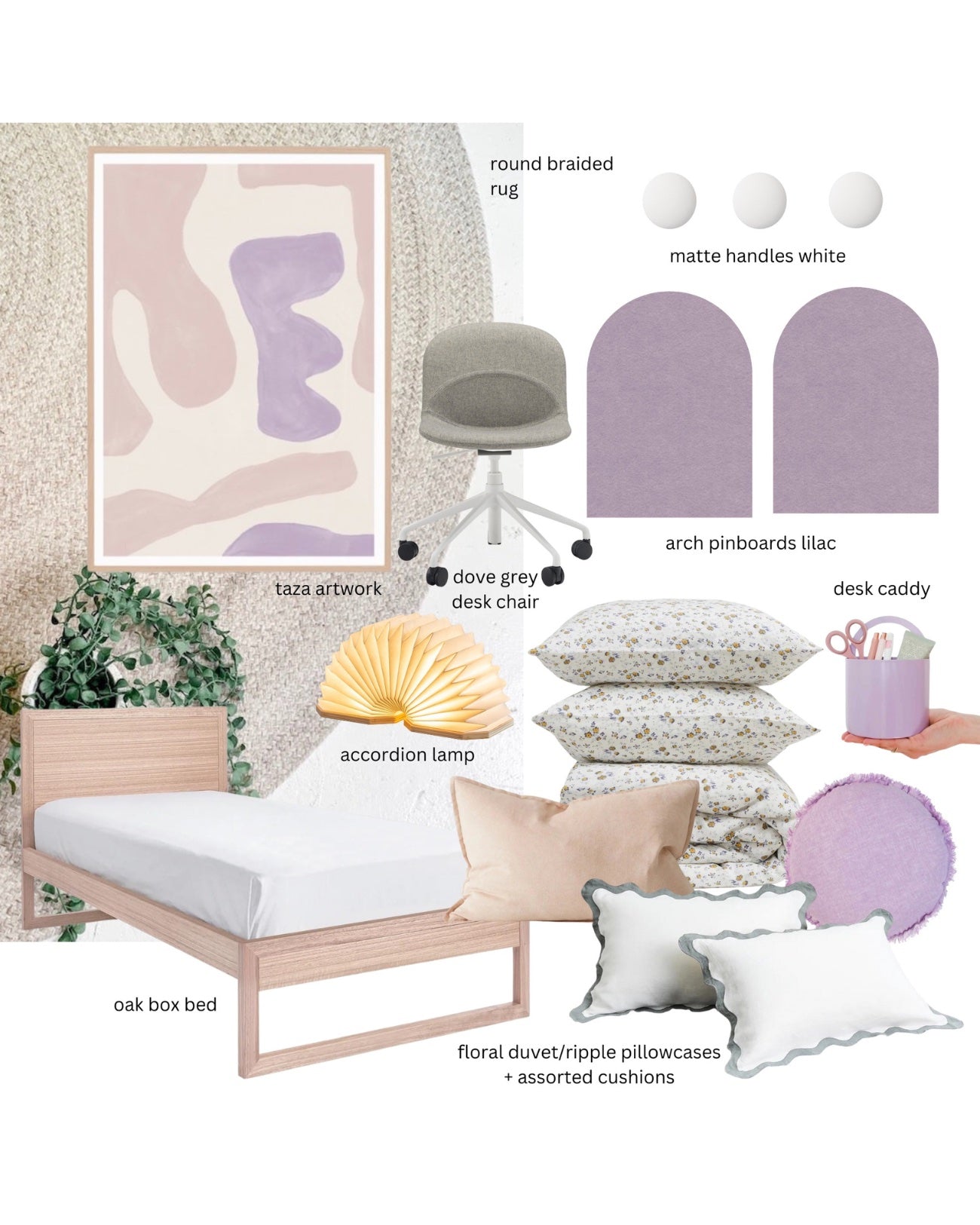 Arch Pin Board as a mood board for a kids’ bedroom, displaying inspiration, color swatches, and design elements for a creative space.