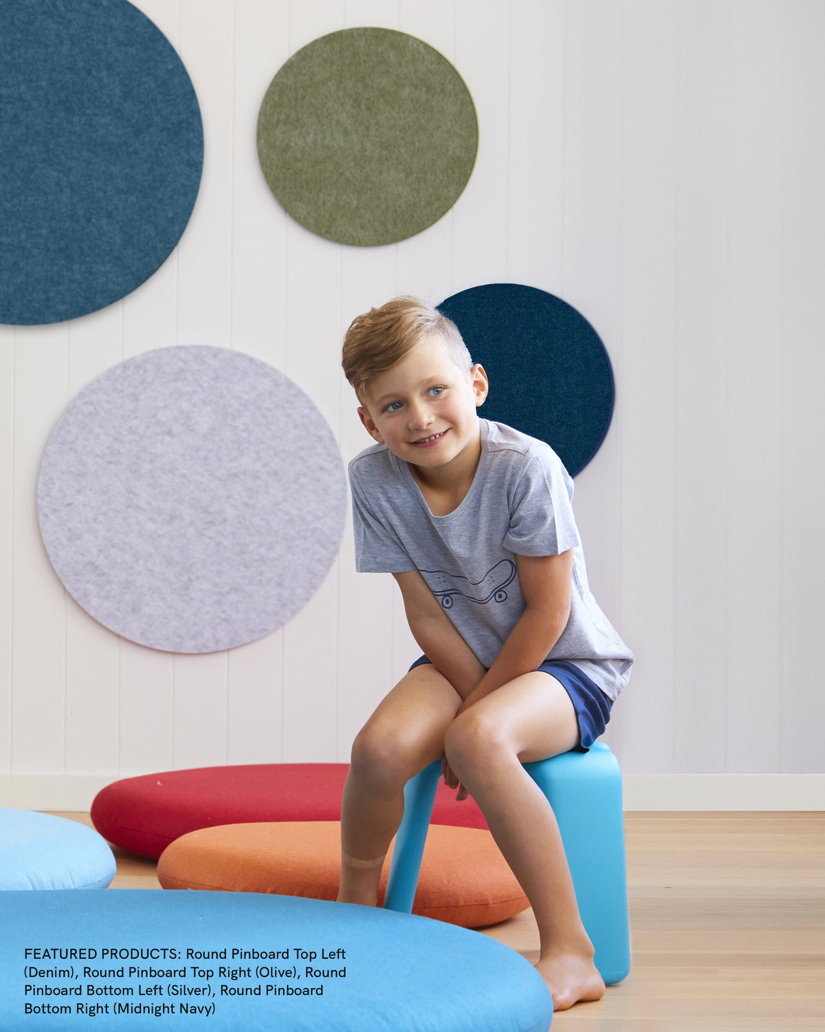 Our mini round felt pinboard is one of the best concepts to organise your kids interiors. Pin up artwork, awards, reminders, photos. The Round Pinboard has a beautiful felt like appearance, easy to install and is handy placed above a kid's desk. The tactile finish is beautiful for kids and designed by Lilly & Lolly.