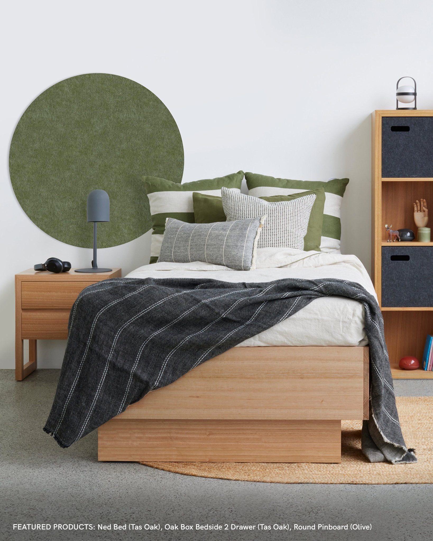 A Round Pin Board mounted in a kids’ bedroom, perfect for pinning notes, artwork, and reminders.