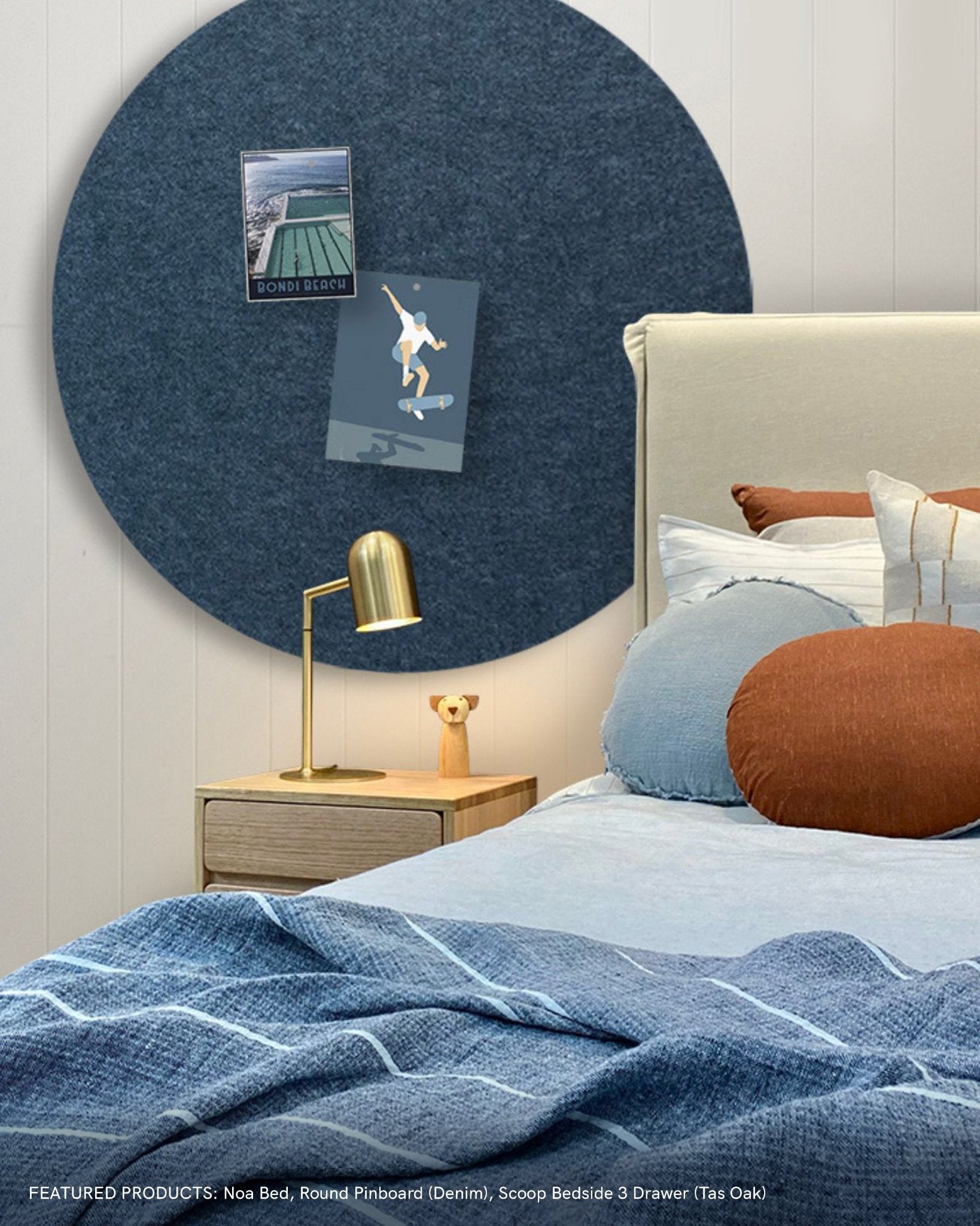 A Large Round Pin Board in a cozy kids bedroom.