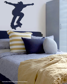 Our Skater Wall Decors have a beautiful felt-like appearance, and are amazing to touch as well as visually appealing in kids bedrooms and playrooms. They come with easy peel and stick tabs for your wall and look great singularly or in multiples to create a dynamic wall feature for kids interiors. Available 6 colours.