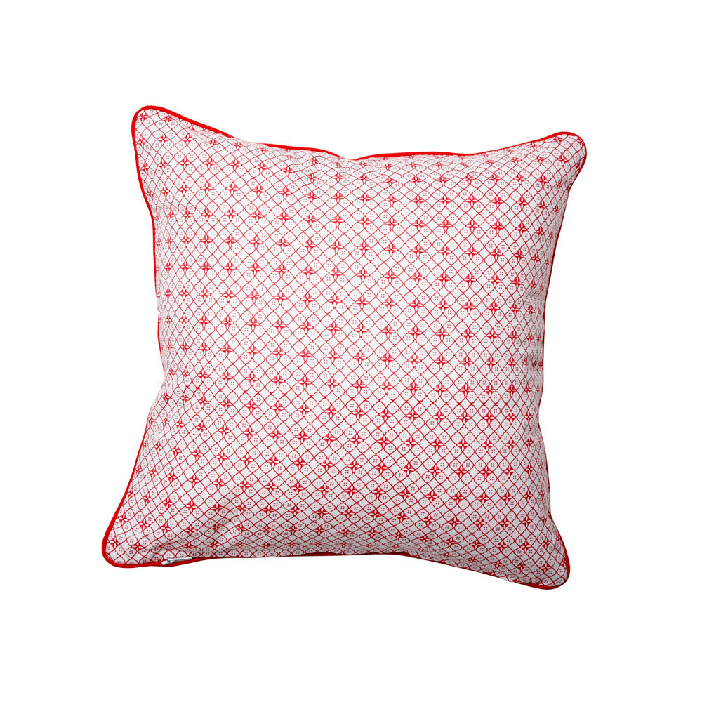 The Petite Rouge Cushions have a delicate, lace-like, pattern front and back. 100% brushed cotton, which is soft on children's skin. Cushions comes filled with a polyester insert and cover can be zipped off and washed,  Standard Size: 30 x 30cm  