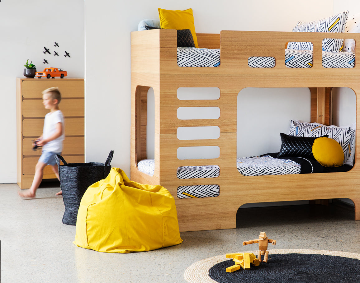 Solid timber childrens furniture collection. Defined by its natural curved shapes throughout, this enduring design is a must for childrens interiors.