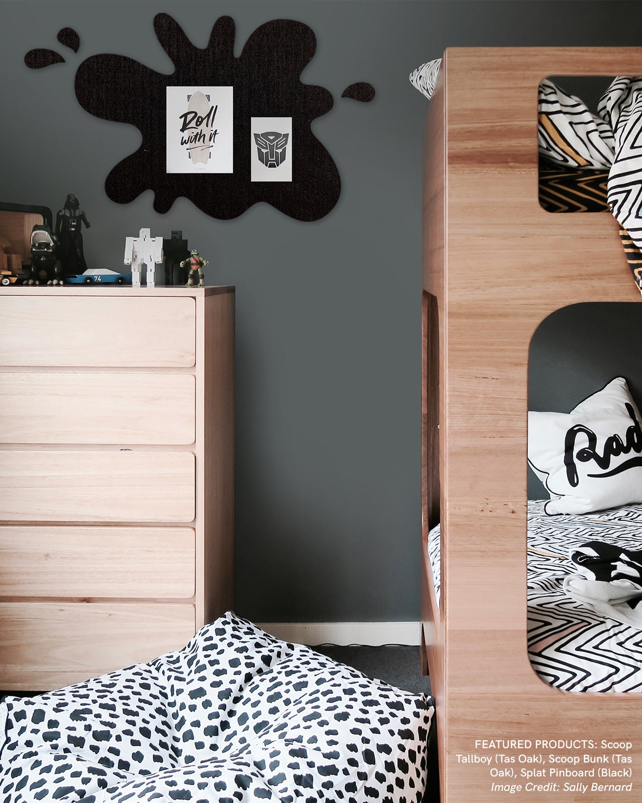Splat Pin Board in a kids' bedroom, adding a fun and creative way to pin notes, artwork, and reminders.