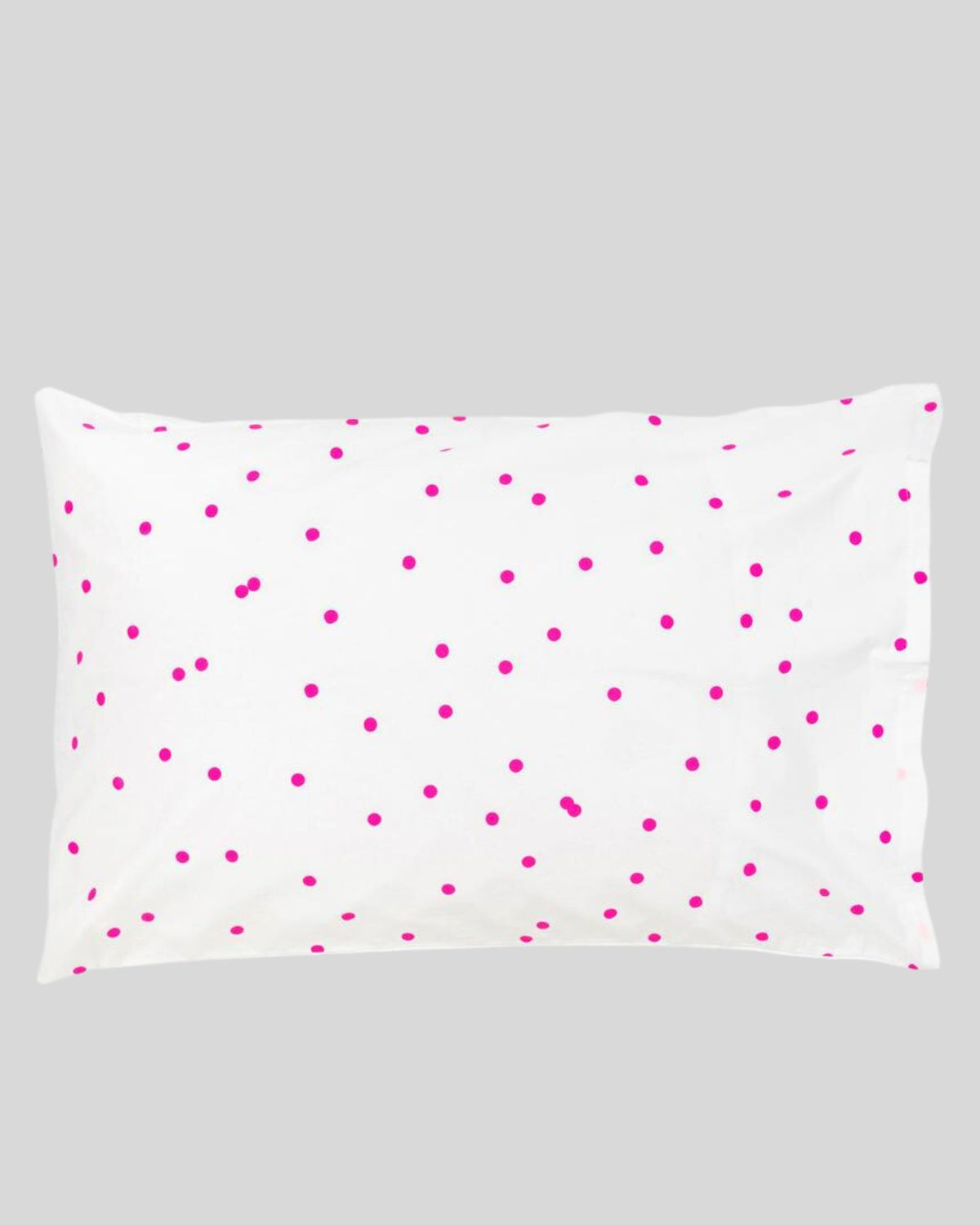 Freshen up your kid's bedroom by adding a gorgeous hot pink sprinkle sprinkle pillowcase. Featuring polka dots both front and back. 100% organic cotton and machine washable.  Standard Size: 48 x 73 cm