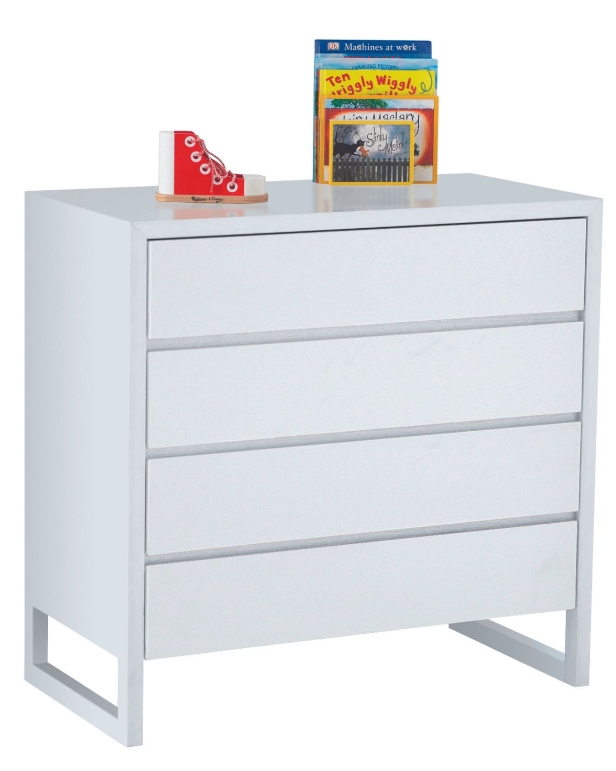The Colour Box Chest of Drawers features concealed intricate mitred joinery with legs that flow into a continuous wrap to create classic simplicity.   CONDITION: New COLOUR: White  Available NOW for immediate delivery.  95H x 50D x 100W cm  Designed by Lilly & Lolly. Made in Australia. 10 year structural warranty.