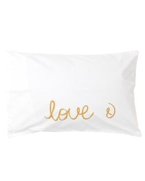 Our gorgeous gold 'love &' Pillowcase is way too cute! The message leaves the question of what comes with love - is it happiness or joy or cuddles? at bedtime it's a great way to create a special moment with your child and settle them into bed. 100% cotton and machine washable.  Standard Size: 48 x 73 cm  