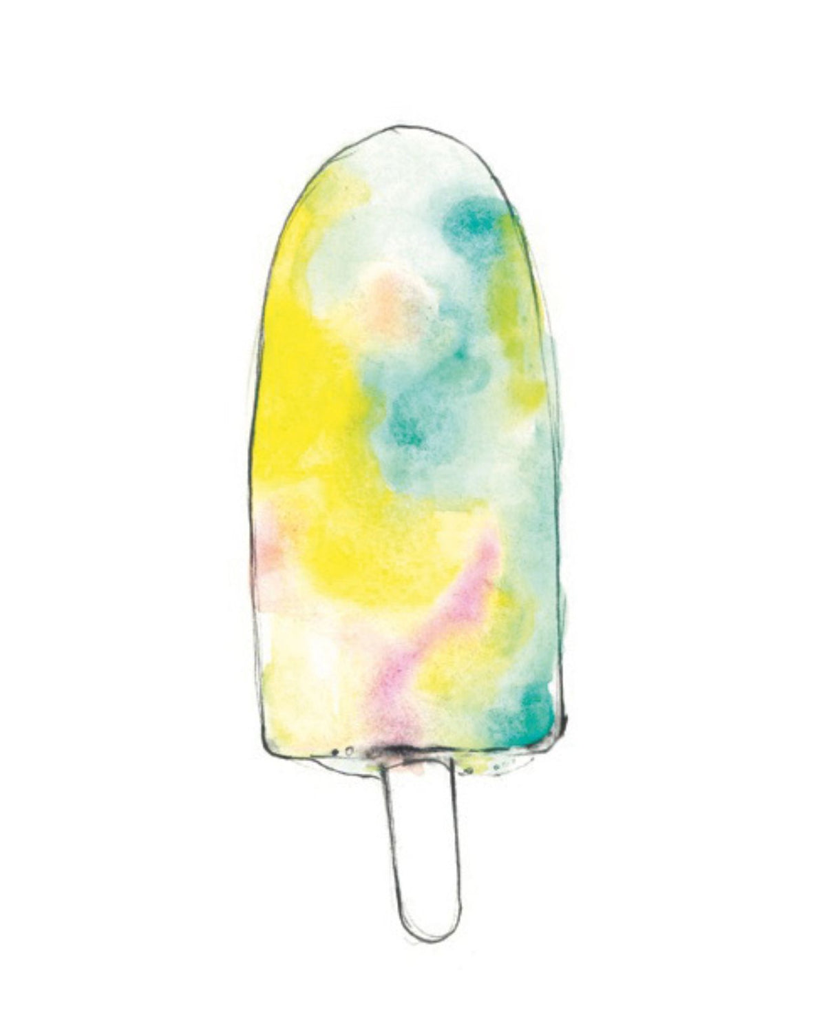 Enjoy this summery multi-coloured watercolour of a delicious paddle pop by Sarah Hankinson, Melbourne watercolour illustrator.  Kids will love this tasty treat on their bedroom walls. Unframed.  Small 15W x 21 H cm  Medium 21W x 29.5H cm  Large 29.5W x 42H cm