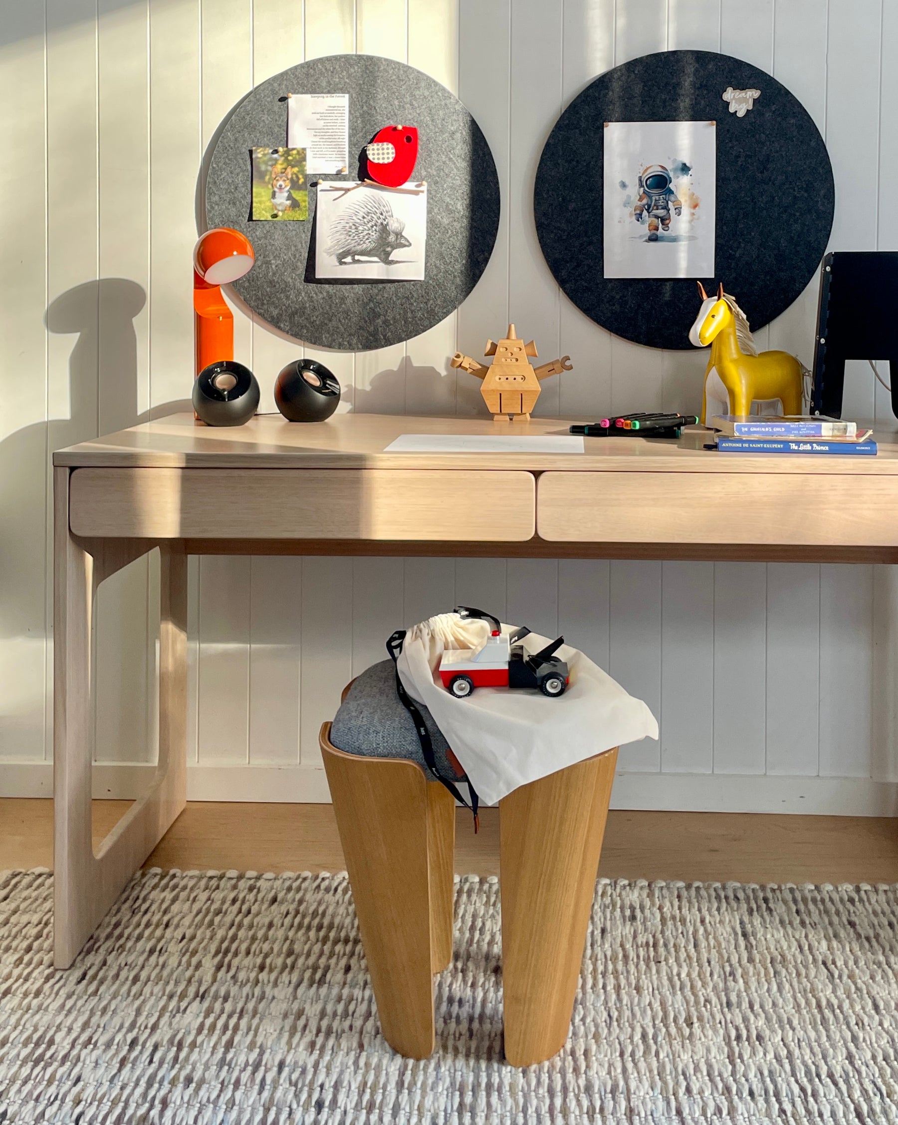 Round Pin Boards on a desk wall in a kids study area, great for keeping notes and ideas visible.