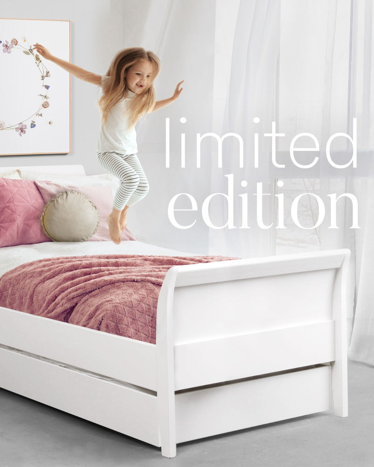 We are saying goodbye to the iconic Sweetheart Bed. This design is one of our original designs and is the classic Sleigh Bed which is perfect for your kid's bedrooms. However, these last items are finished in a premium 2-pack finish which makes them even more durable.  SIZE: King Single | white
