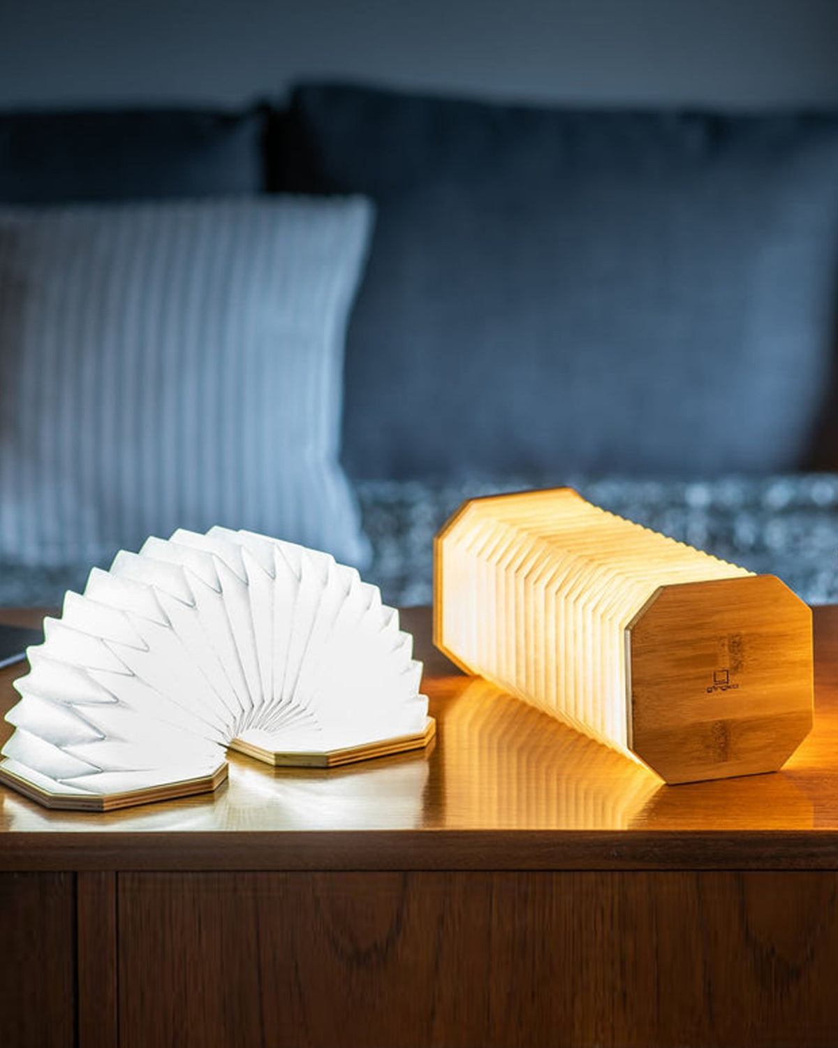 This beautiful accordion-inspired ambient light transforms into whatever shape you want, and it is also a perfect example of a lighting design that doesn't just illuminate, it interacts too!   The folding/foldable lamp comes a pleated Tyvek-paper shade sitting between two pieces of wood.