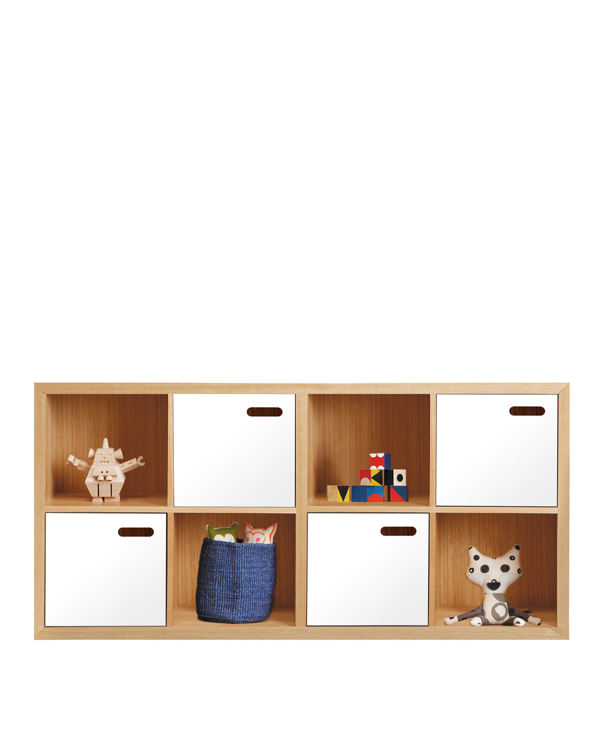 Scoop Bookcase is both a bookcase and toy box in one. With open cavities to display books and treasures and interchangeable boxes to stash away toys. Four boxes feature a curved cut-out handle, and the frame conceals intricate mitred joinery.  Choose frame + choose box colour = your bookcase