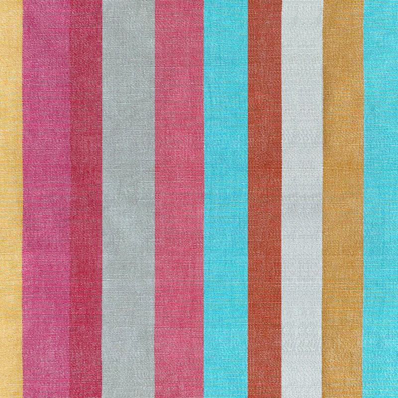 Fabulous colourful stripe is perfect for accents in a children's bedroom. Handwoven multi stripe textured cotton fabric. 5 exciting colour ways to choose from.  Application: Scoop Bookcase 6 Cube Seat Pad, toy box, ottomans and cushions.  Order your FREE fabric swatch today!
