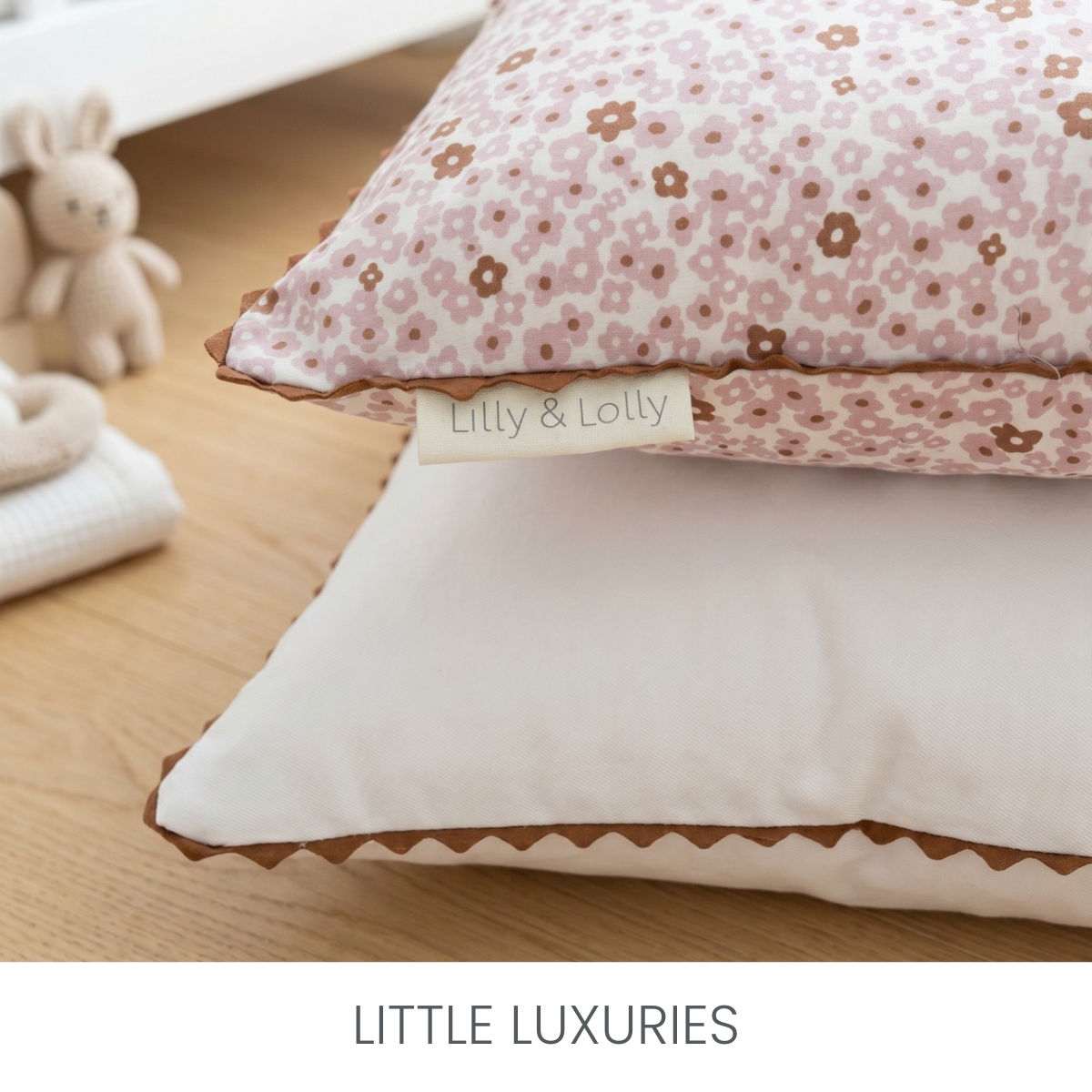 Luxury children's bedding, including modern floral cushions, duvet sets, sheet sets. Pure cotton with rich cocoa trims for a luxurious finish for kid's bedrooms.
