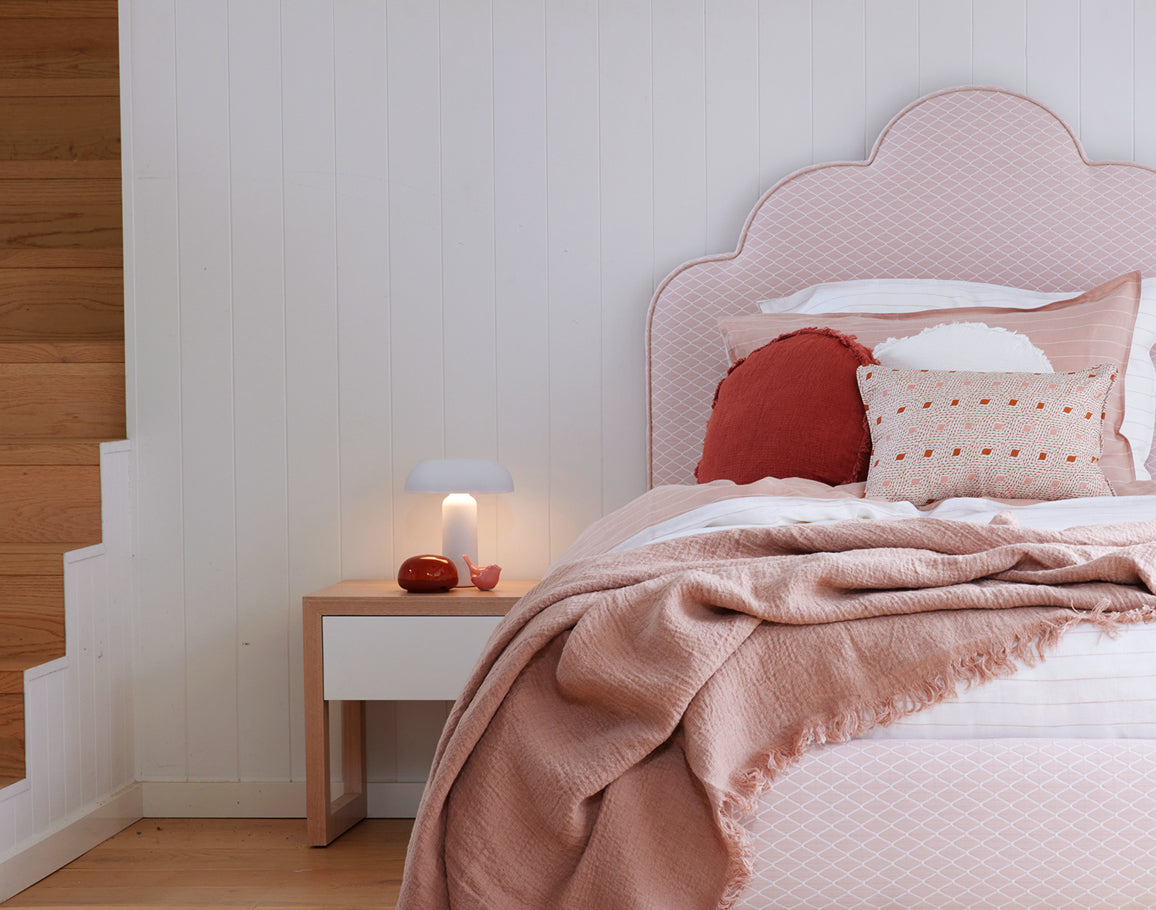 The Bronte Upholstered Bed features a beautiful shell-shaped bed head. Available in single, king single, double and queen sizes to suit from tots to teenagers.
