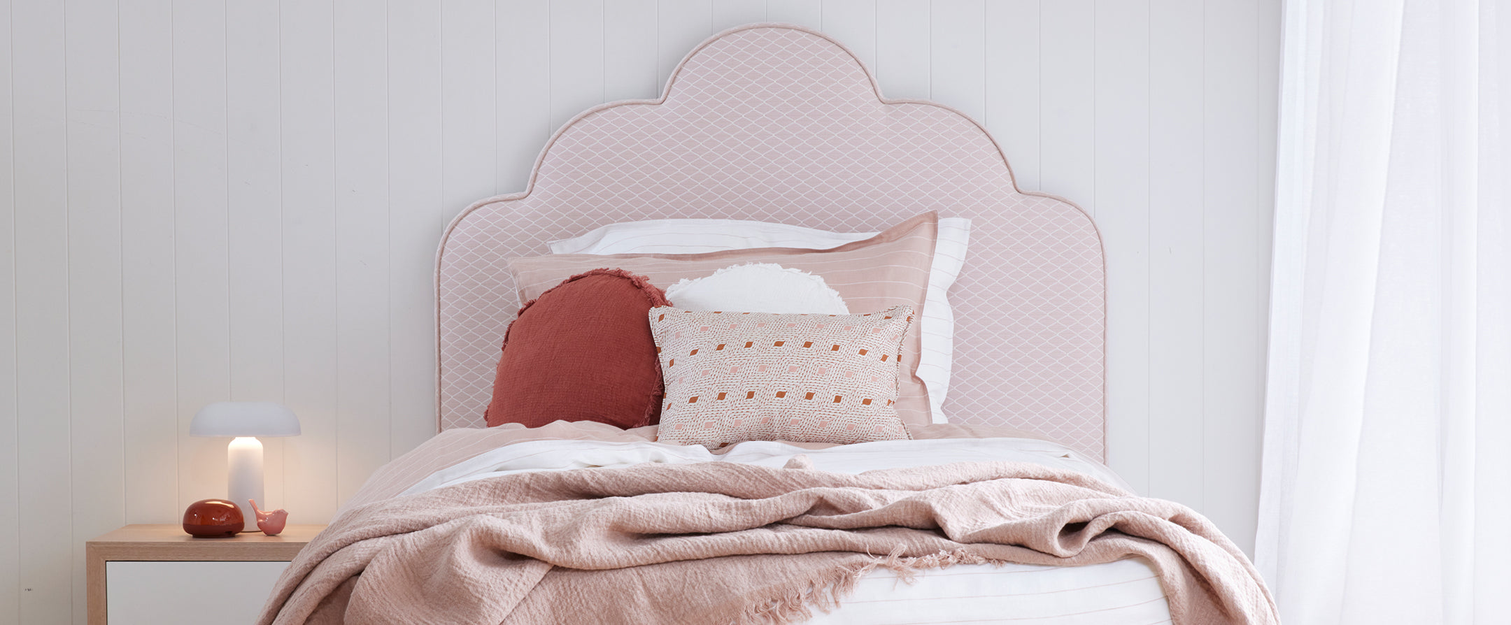 Made to order, our childrens upholstered bedheads can be made up in any fabric to suit your kids’ bedroom. Available in single, king single, double and queen sizes.