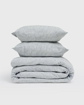 100% LINEN BLUE STRIPES DUVET SET