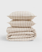 100% LINEN NATURAL WIDE STRIPE DUVET SET