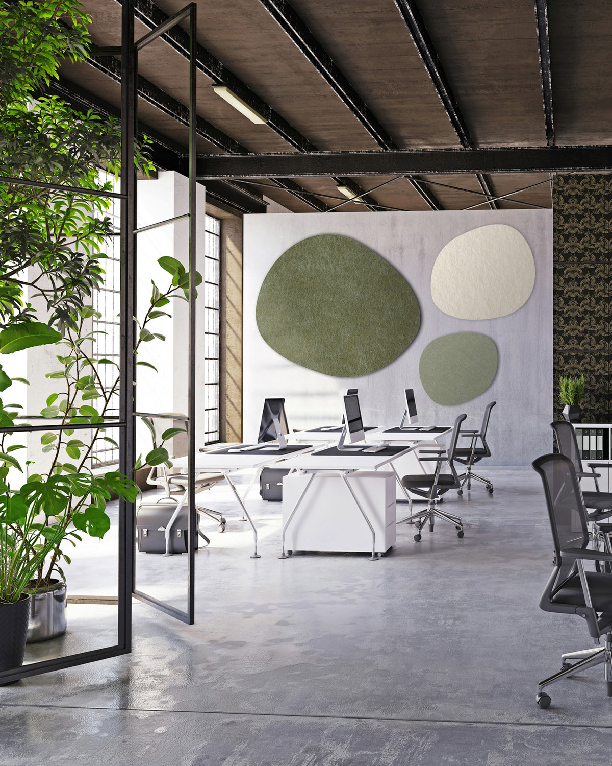 Pebble Bulletin Boards in a meeting space, providing a stylish and functional way to organise team notes, discussions, and brainstorming ideas.
