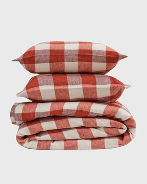 100% LINEN PAPRIKA CHECK DUVET SET