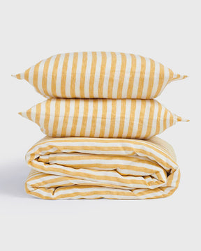 100% LINEN YELLOW STRIPE DUVET SET