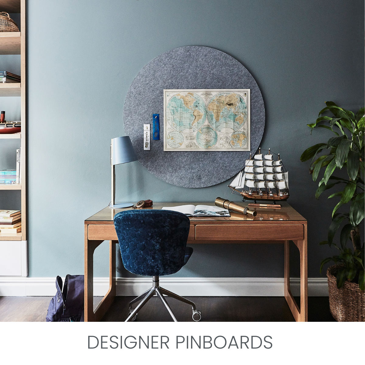 Shop luxury felt pinboards for kids. Round felt pinboard in grey which is perfect above desks to keep you organised for study or business.