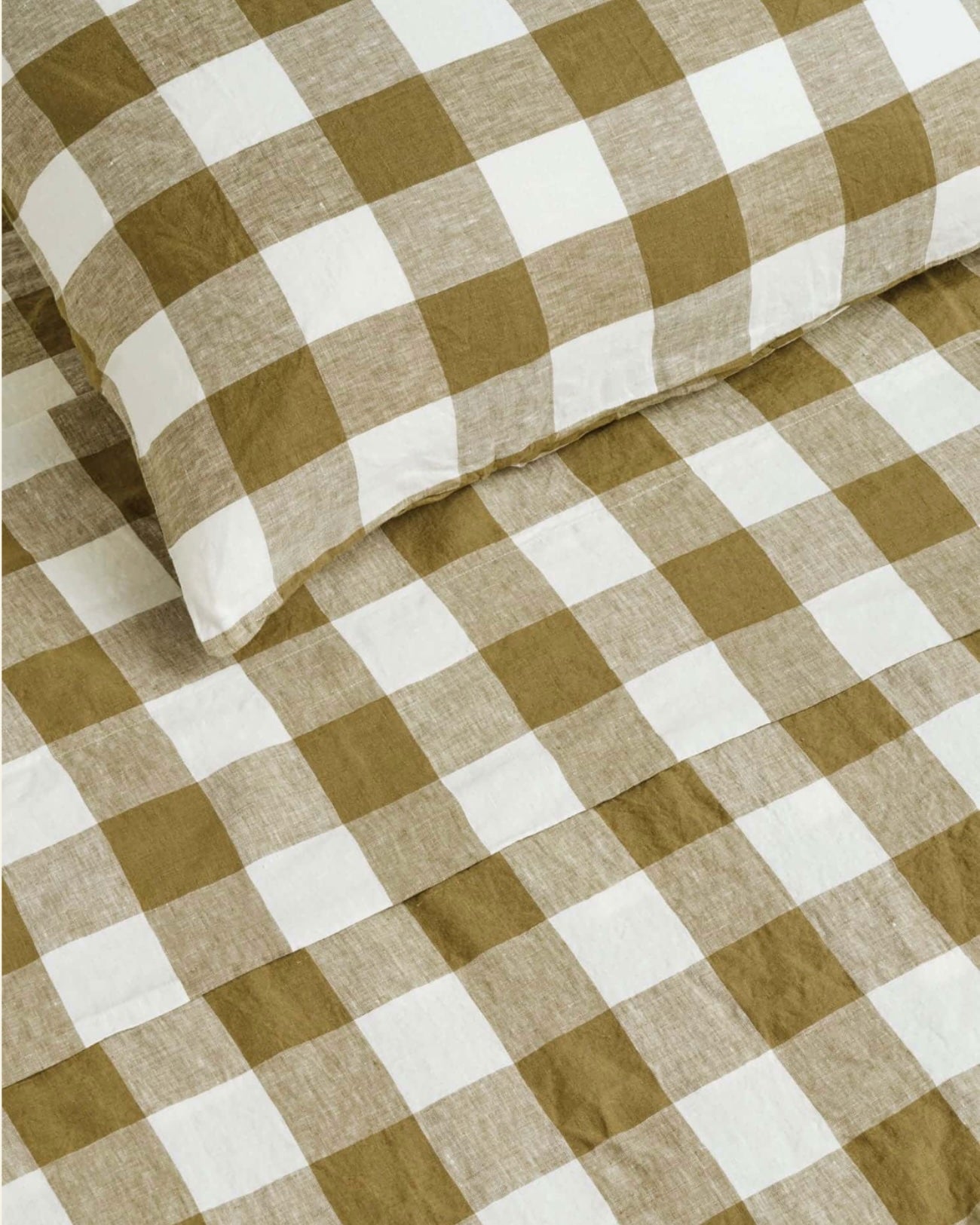 100% LINEN OLIVE CHECK DUVET SET