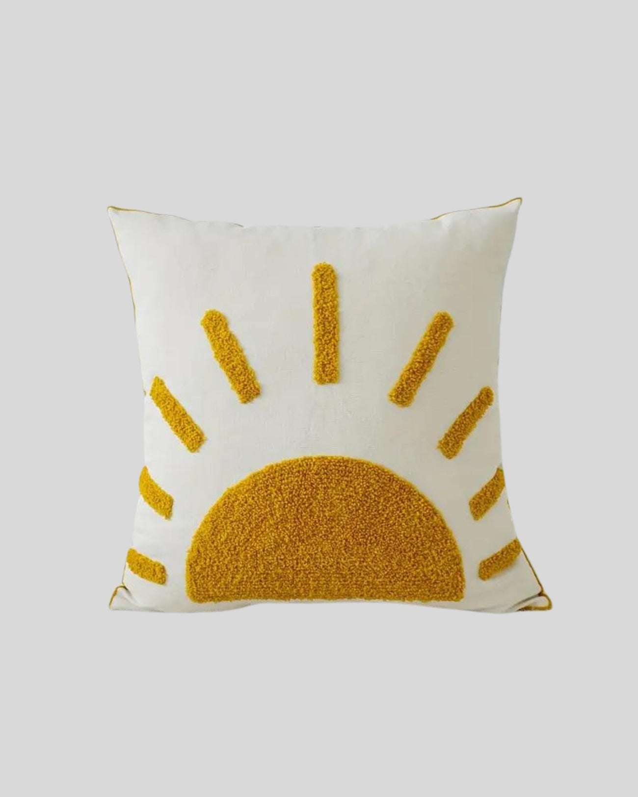 Add a little ray of sunshine to your kids bedrooms with this gorgeous cushion. Featuring tufted fibres in a sunshine design. 100% cotton. Cushion comes filled with either microfibre or feather fill option. 50cm x 50cm