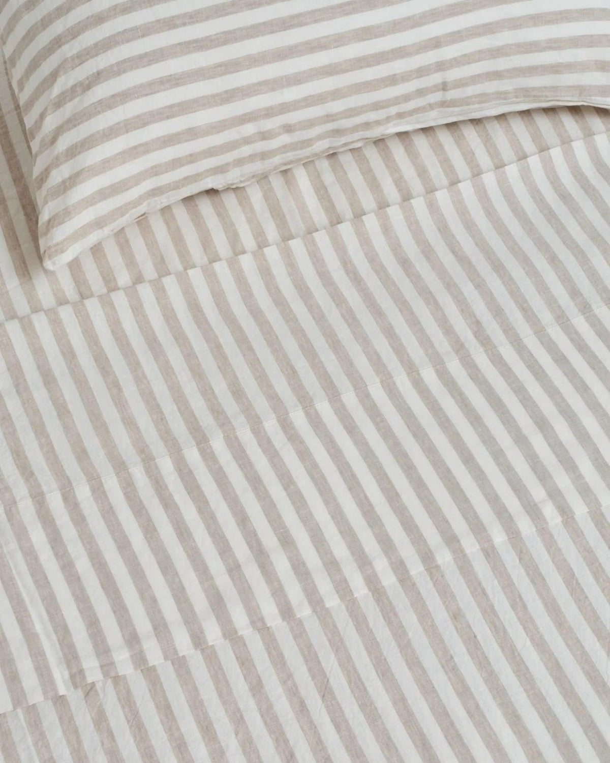 100% LINEN WIDE NATURAL STRIPE FITTED SHEET