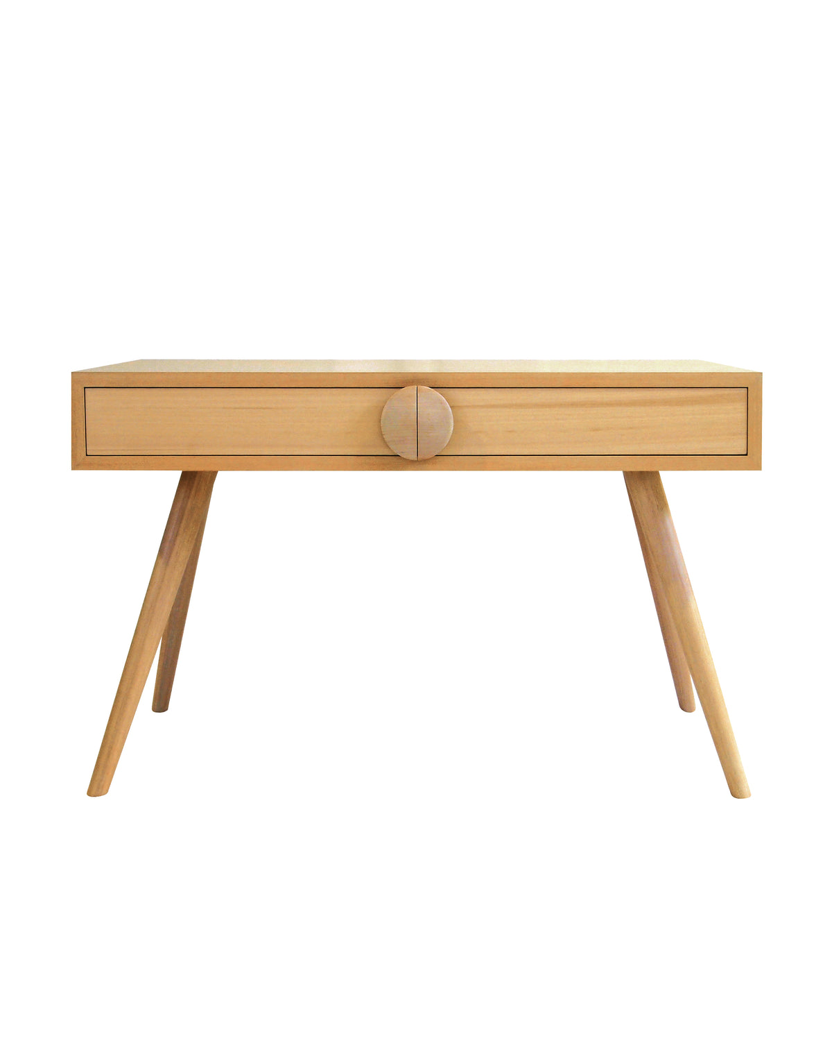 Charlie Desks feature a signature hand turned button handle and angled legs. The frame conceals intricate mitred joinery which wrap around two slim-line drawers. Designed to perfectly co-ordinate with the Charlie collection of kid's furniture.