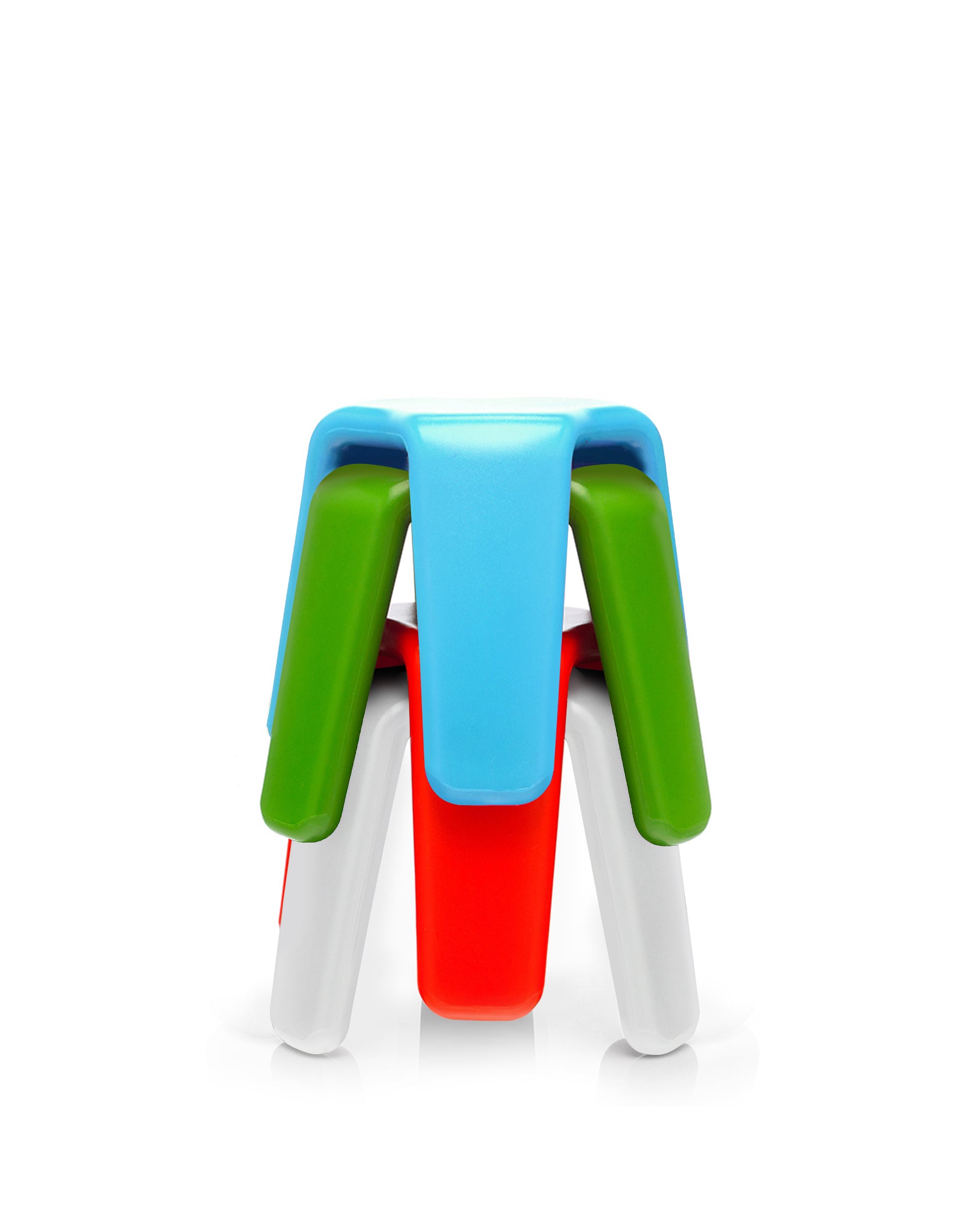  Stackable, indestructible, and UV resistant the stools offer a stylish, modern design to complement any residential or childcare environment.  Rotationally molded recyclable polyethylene stool.